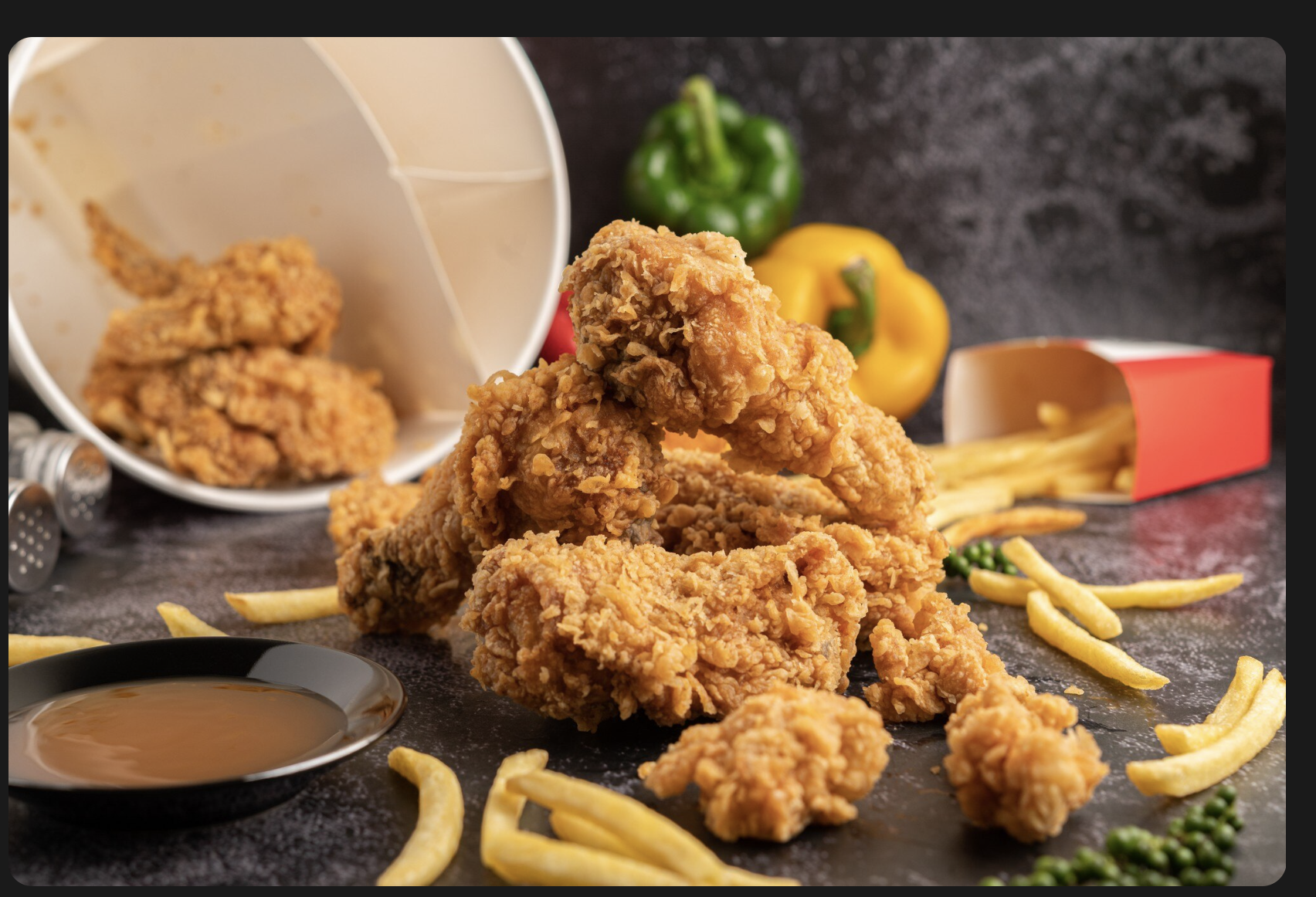 Krunch Inn crispy fried chicken with fries and dip