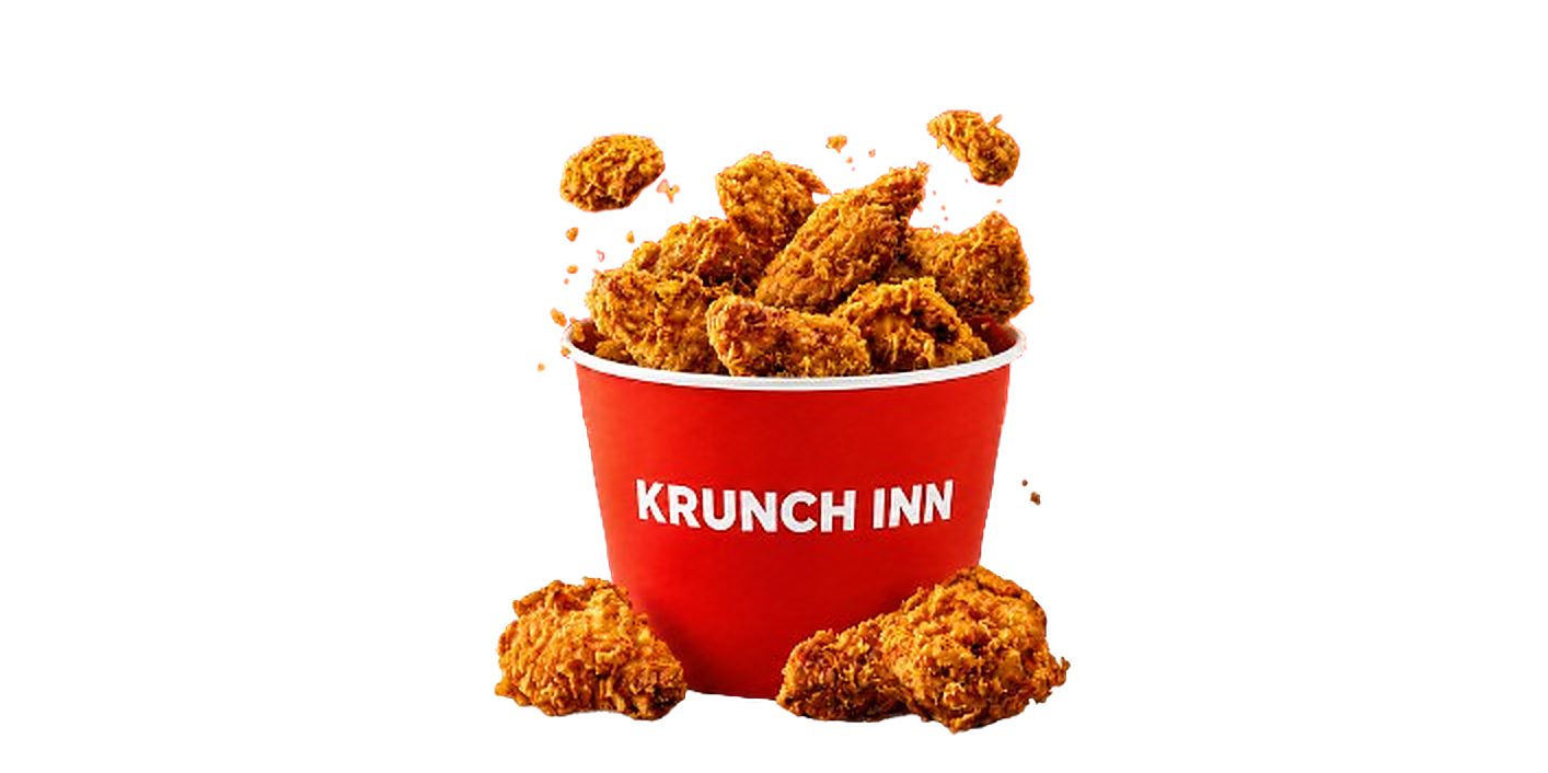 KRUNCH INN bucket filled with hot and crispy fried chicken